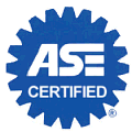 An ase certified logo with a gear in the middle.