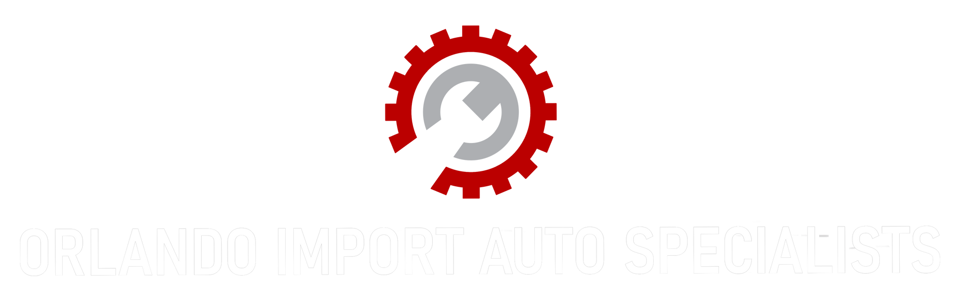 Logo of a gear with a wrench inside, with text below in white.