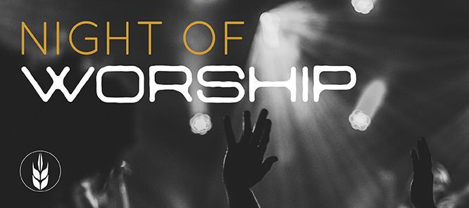 A poster for a night of worship with people raising their hands in the air.
