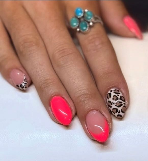 Pink and leopard print hard gel manicure at Simply Irresistible in DeLand, FL