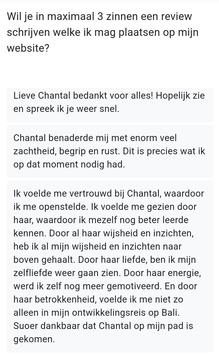 Review Chantal Biersma Coaching en Retreats