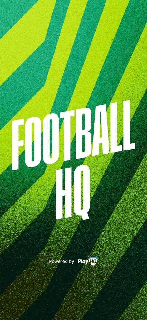 Football HQ text in white over a green and yellow striped background