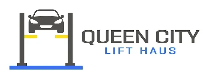 Queen City Lift Haus logo with a car on a lift icon in gray, black, and blue text on white background