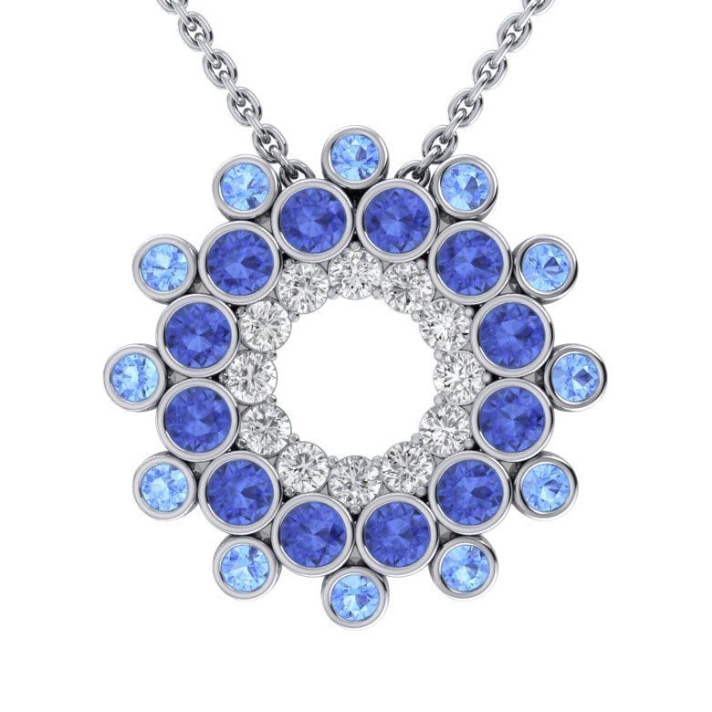 Eine Halskette mit blauen Saphiren und Diamanten an einer Kette