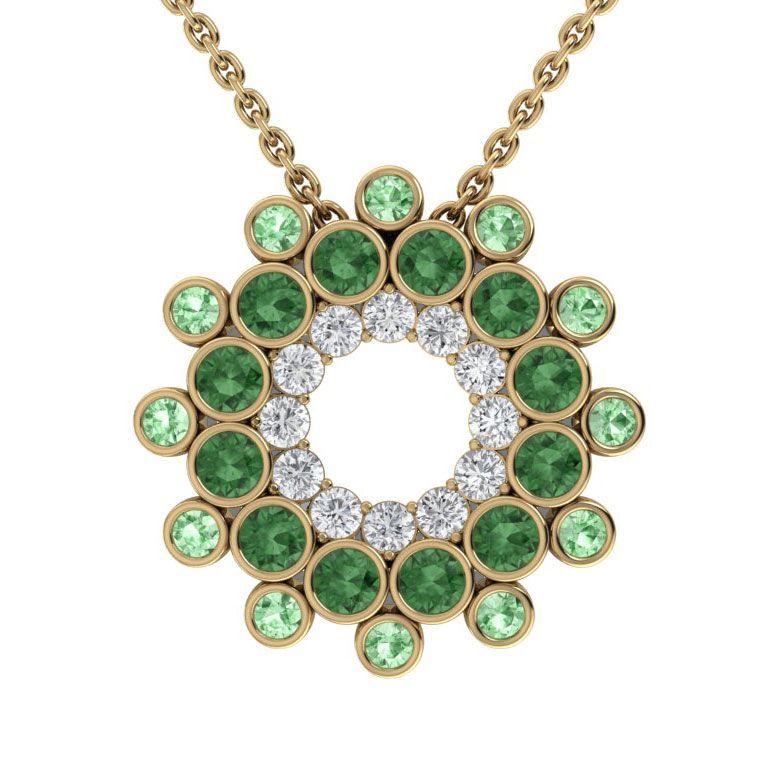 Eine Halskette mit Smaragden und Diamanten an einer Kette
