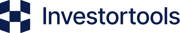 Logo with a blue and white geometric shape and the text
