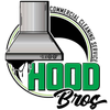 Logo for "Hood Bros" commercial cleaning. Features a range hood, green text, and black accents.