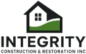 Integrity Construction & Restoration Inc. logo with black house icon and green roof line
