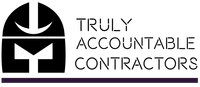 Logo of Truly Accountable Contractors, black icon over the text, and a purple line below.