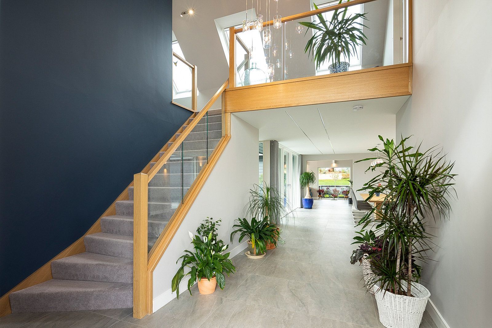 Timber staircase with glass