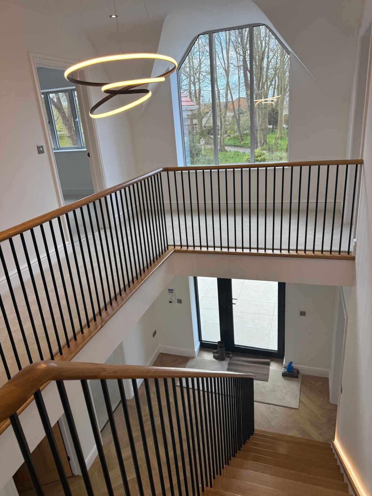 Custom cut string timber staircase