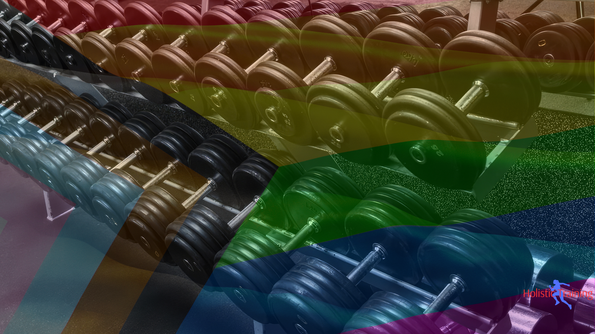 Rows of colorful rolled materials stacked diagonally, with rainbow-colored overlays across the image