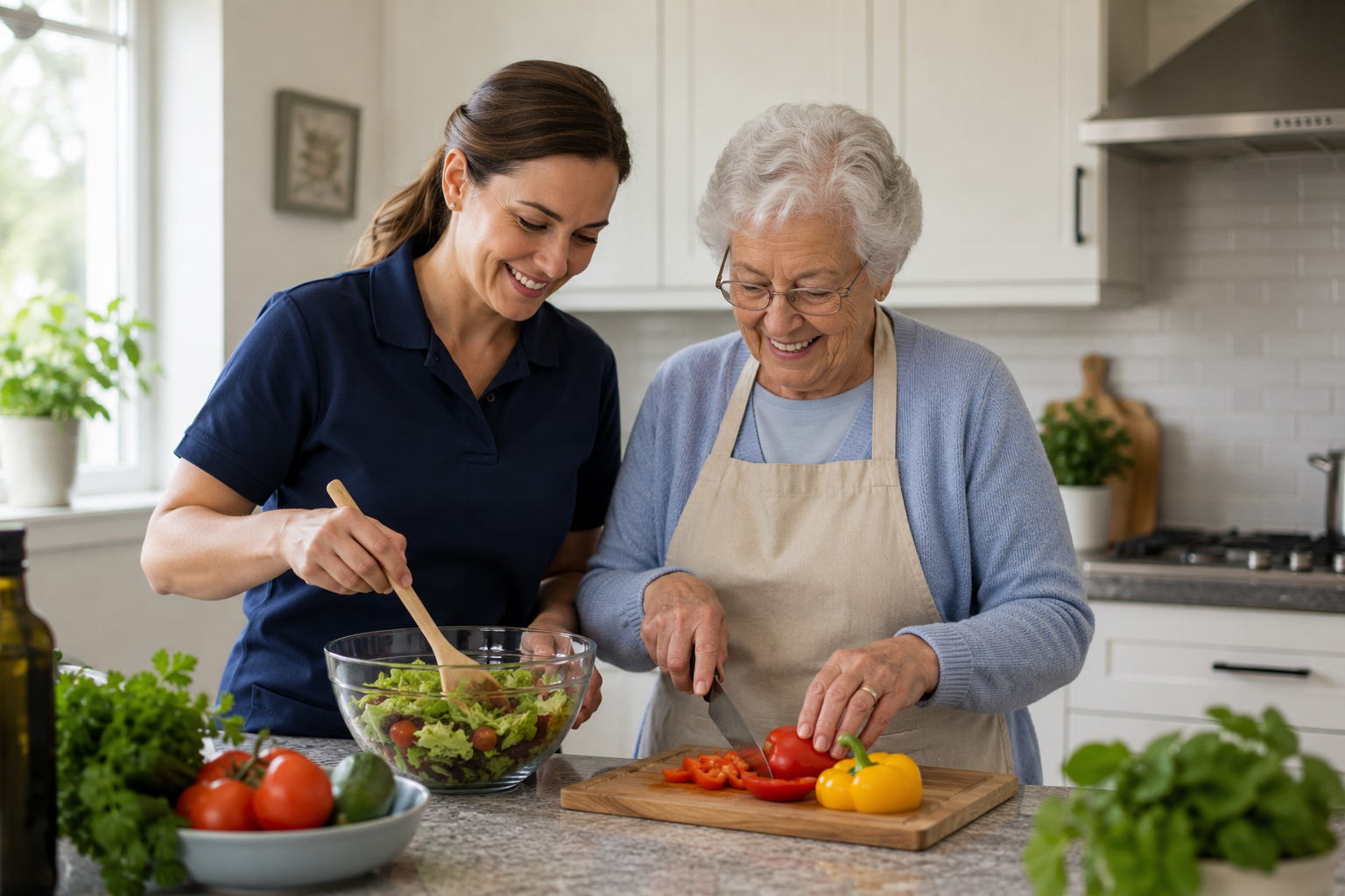 two women cooking kitchen