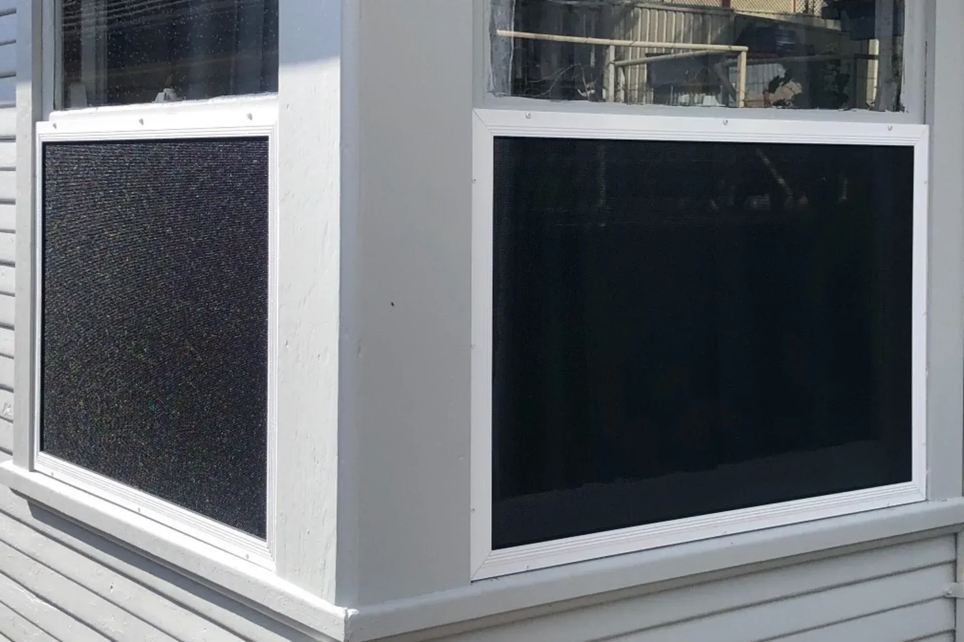 Custom Window Screens on two corner single hingle windows