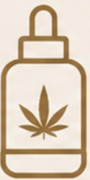 Brown icon of a bottle with a cannabis leaf label