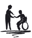 Persona che aiuta qualcuno su sedia a rotelle, tendendogli la mano.