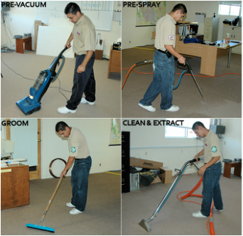 A man is using a vacuum cleaner to clean a carpet