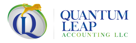 Quantum Leap Accounting LLC logo with blue and green circular emblem and gold leap figure
