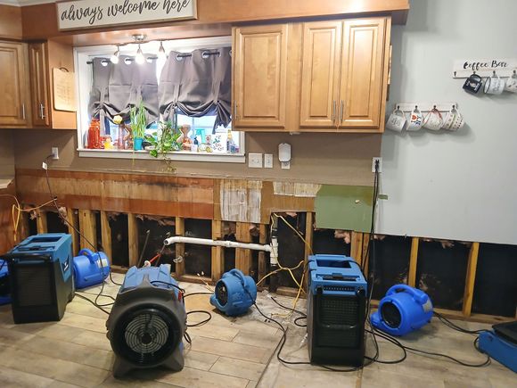 Structural drying in Central Louisiana with air movers and dehumidification equipment.