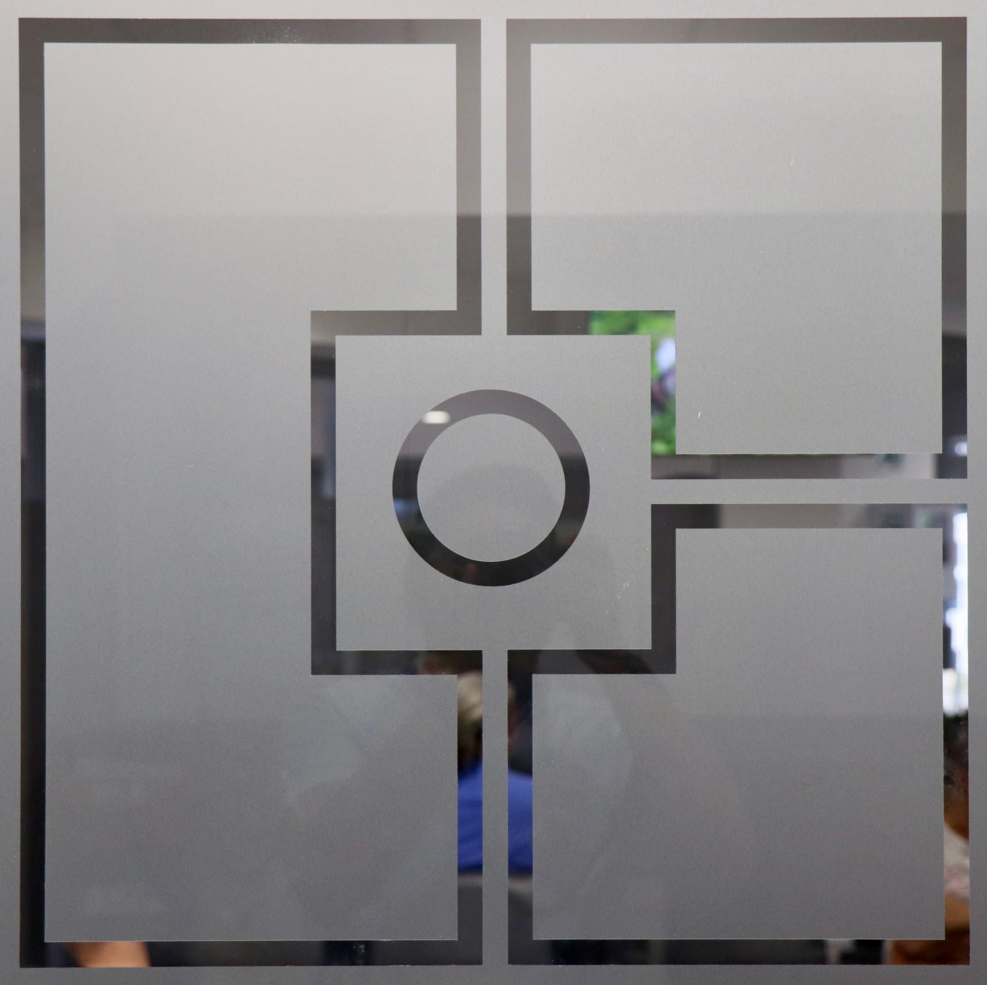 Geometric Frosted Glass Window Design with A Central Circle and Square — One Stop Medical in Mackay, QLD
