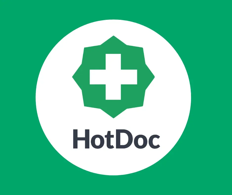 HotDoc logo: White cross within a green star and circle, set against a green background.— One Stop Medical in Mackay, QLD