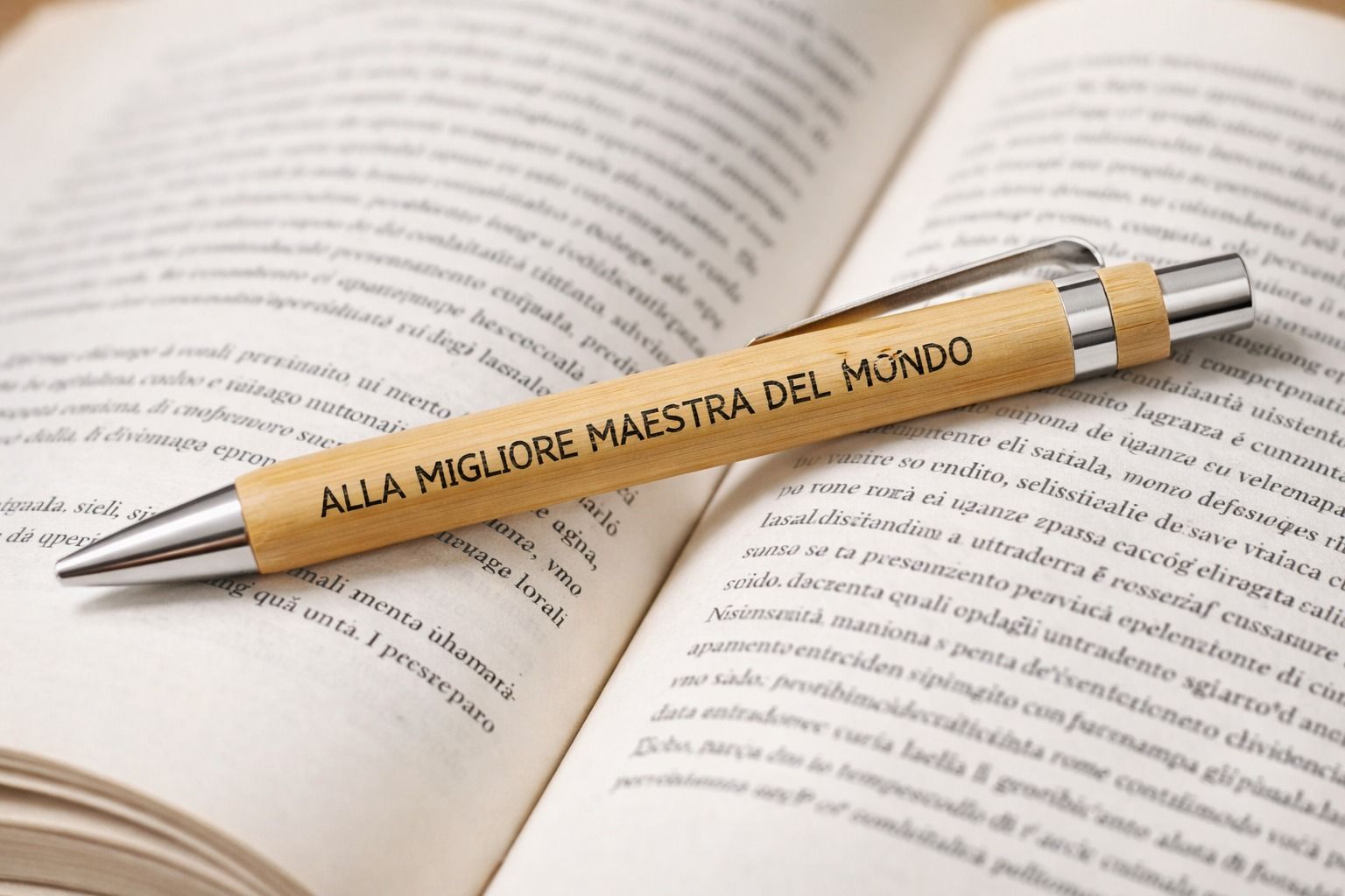 Penna su un libro aperto, con inciso 