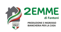 Logo 2EMME con nastro tricolore italiano e targhetta “Made in Italy”, per la produzione e la vendita all'ingrosso di prodotti tessili.