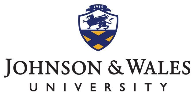 Johnson & Wales University logo: Blue and gold crest with griffin above text "JOHNSON & WALES UNIVERSITY".