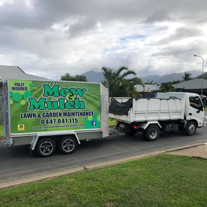 Truck With Mow Mulch Trailer — Mow & Mulch Lawn & Garden Maintenance In White Rock, QLD