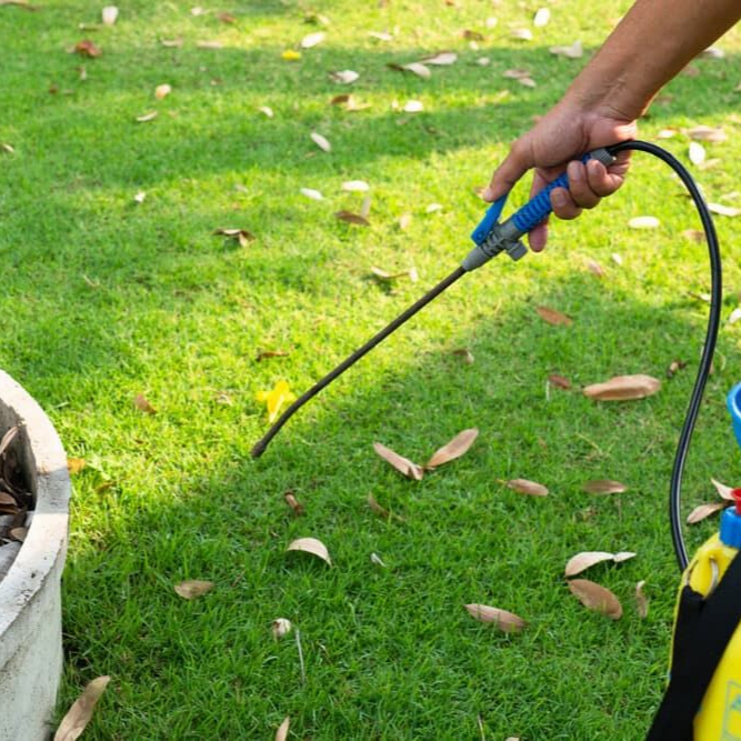 A Man Spraying Herbicide — Mow & Mulch Lawn & Garden Maintenance In White Rock, QLD