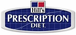 Logo for Hill's Prescription Diet pet food. Blue and white colors, a graph, and a white oval.