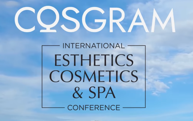 COSRGAM conference logo: white text on a blue sky background.