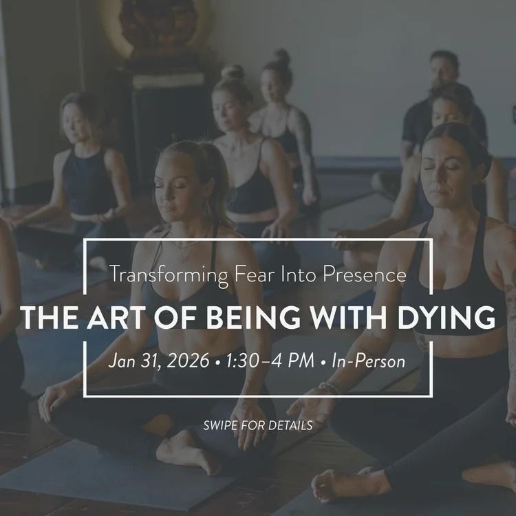 A group of people sit in a cross-legged meditative pose.