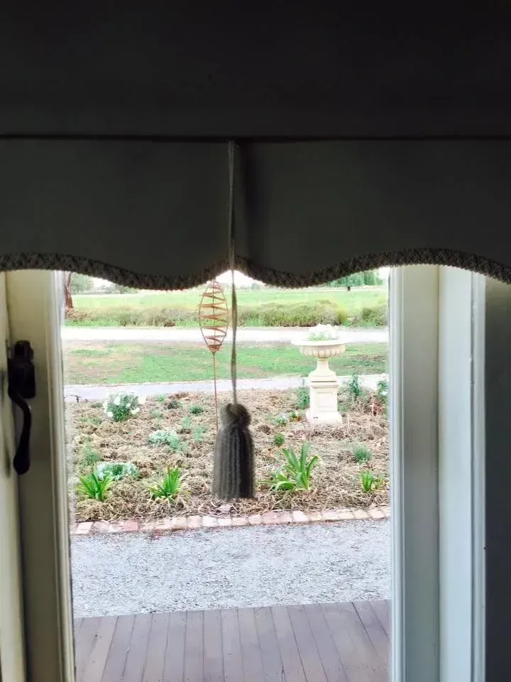 A Doorway With A View Of A Garden Through A Window — Spring Crest Blinds, Awnings & Security Doors in Melbourne, VIC