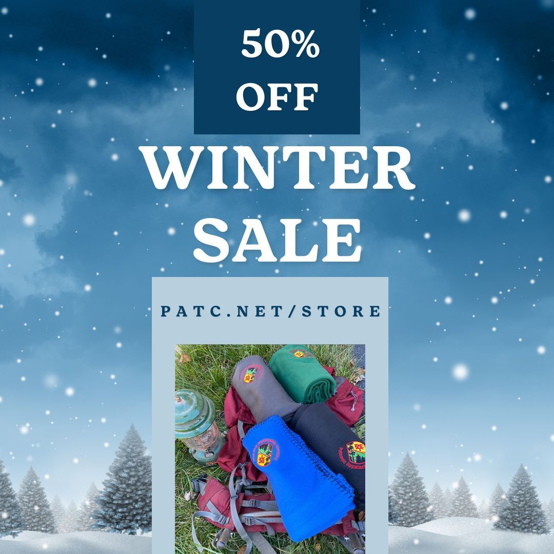 An advertisement for a winter sale with a picture of a backpack