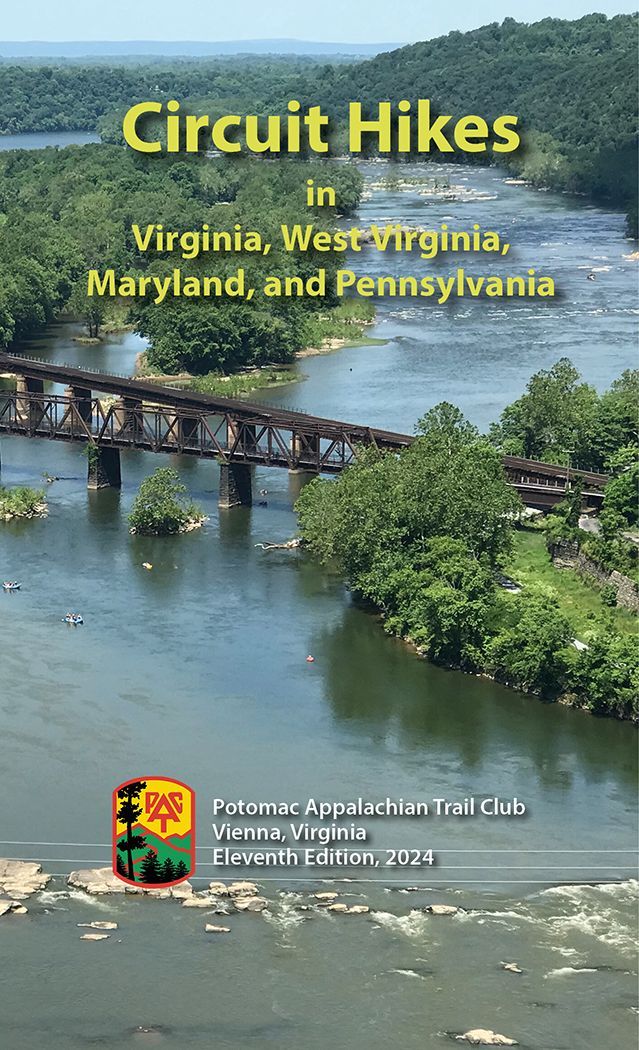 The cover of a book about circuit hikes in virginia , west virginia , maryland , and pennsylvania.