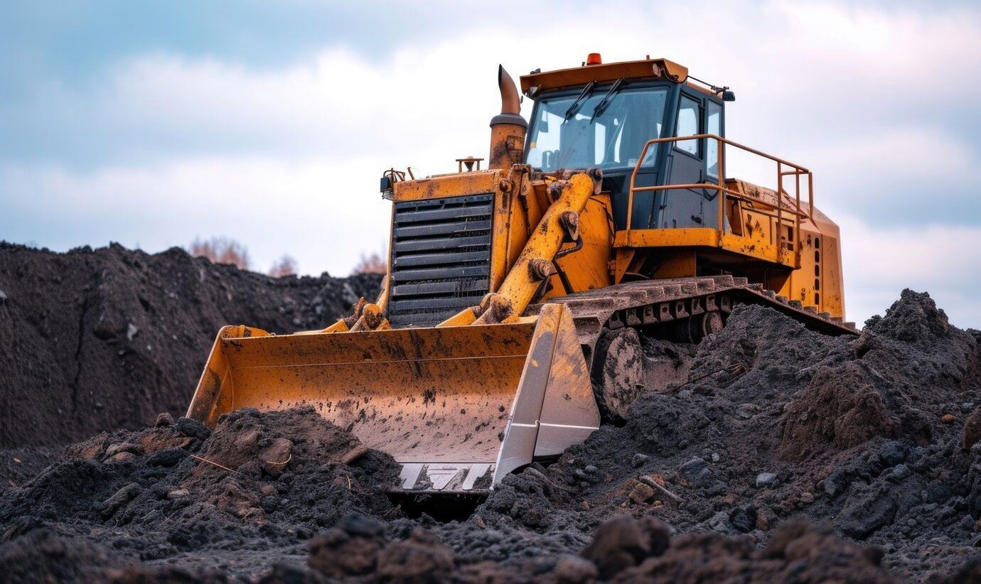 Debris Removal Services- A bulldozer is moving dirt on a construction site.