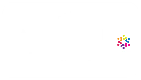 A colorful logo on a white background that looks like a snowflake.