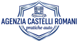 Logo dell’Agenzia Castelli Romani pratiche auto in blu su uno stemma a scudo