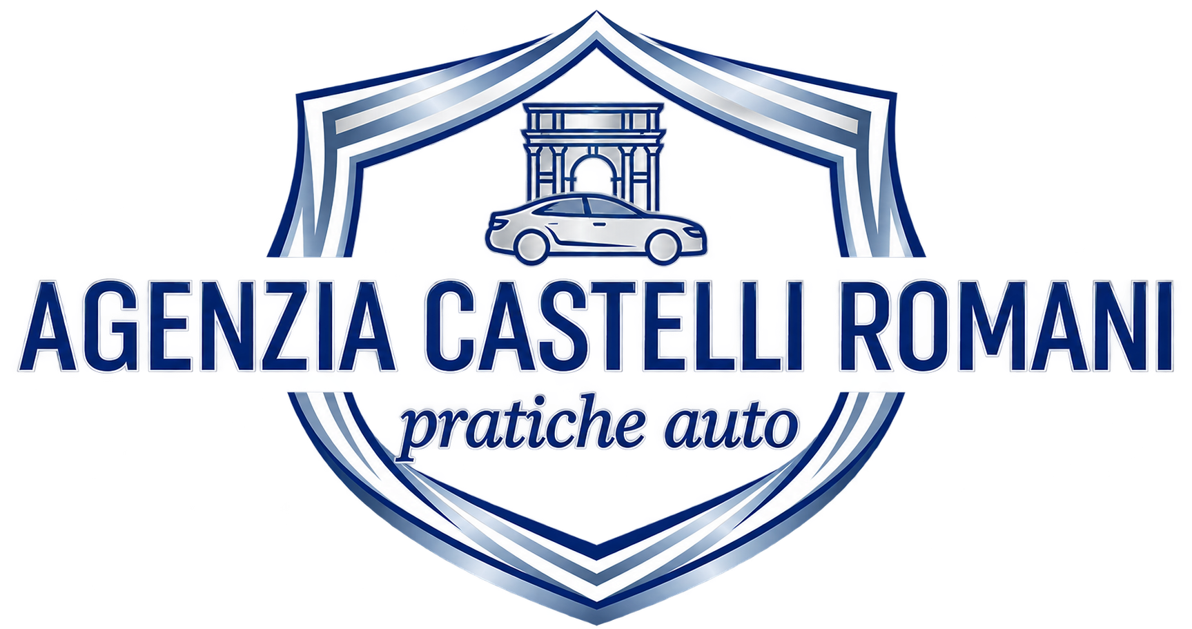 Logo dell&rsquo;Agenzia Castelli Romani pratiche auto in blu su uno stemma a scudo