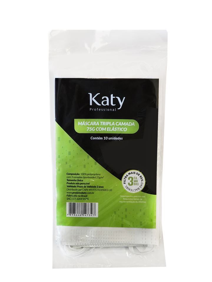 Máscara de Proteção Descartável Com Tripla Camada Katy - 10 unidades