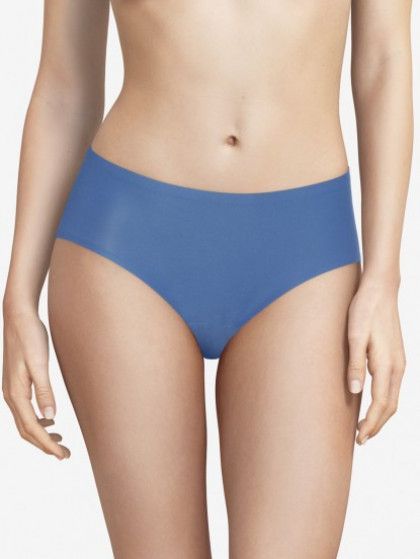 Woman wearing blue seamless underwear.