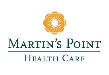 Martin's Point Health Care logo: orange sunburst icon above green text on a white background.