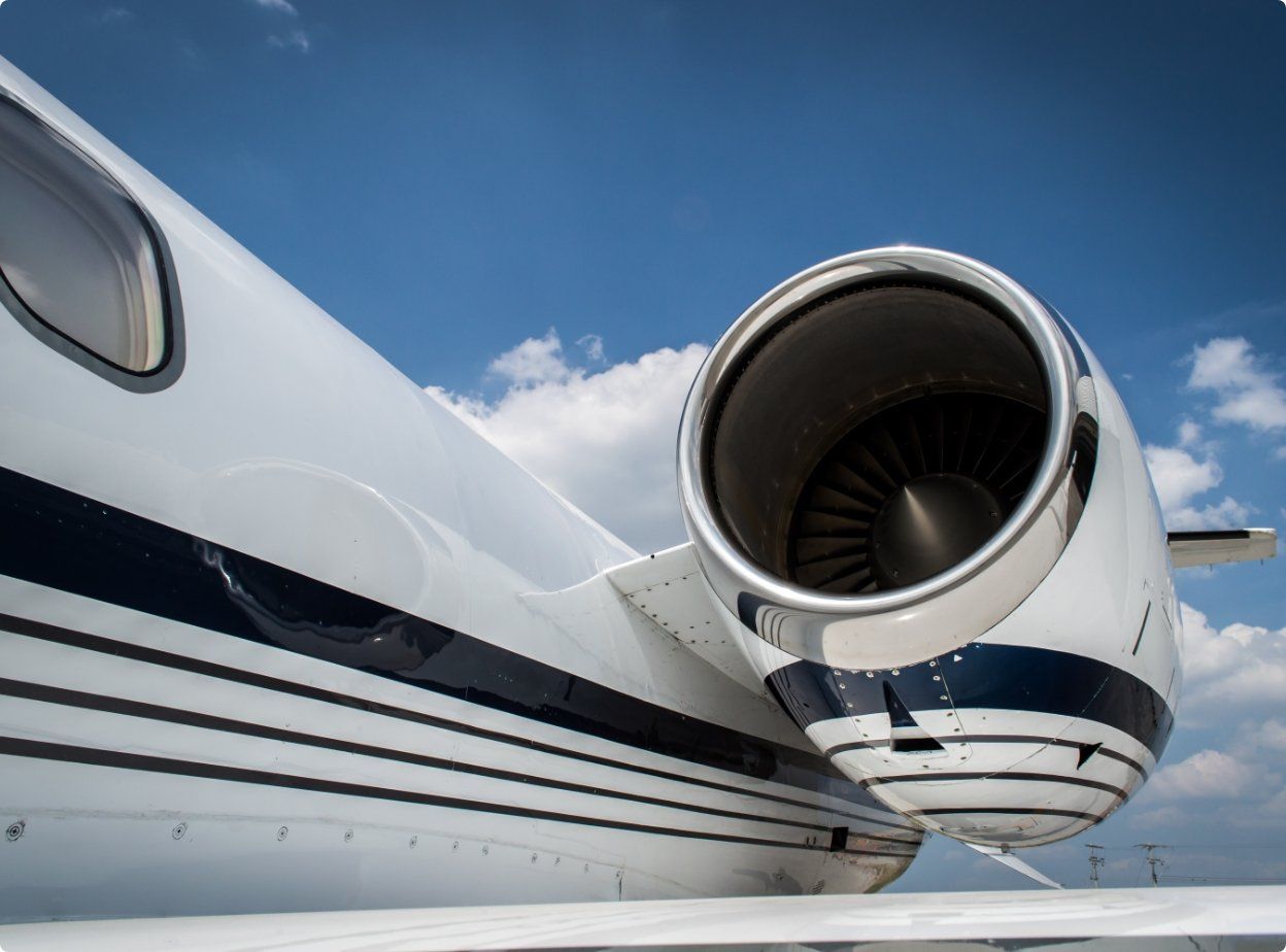A close up of the engine of a Aerospace private jet