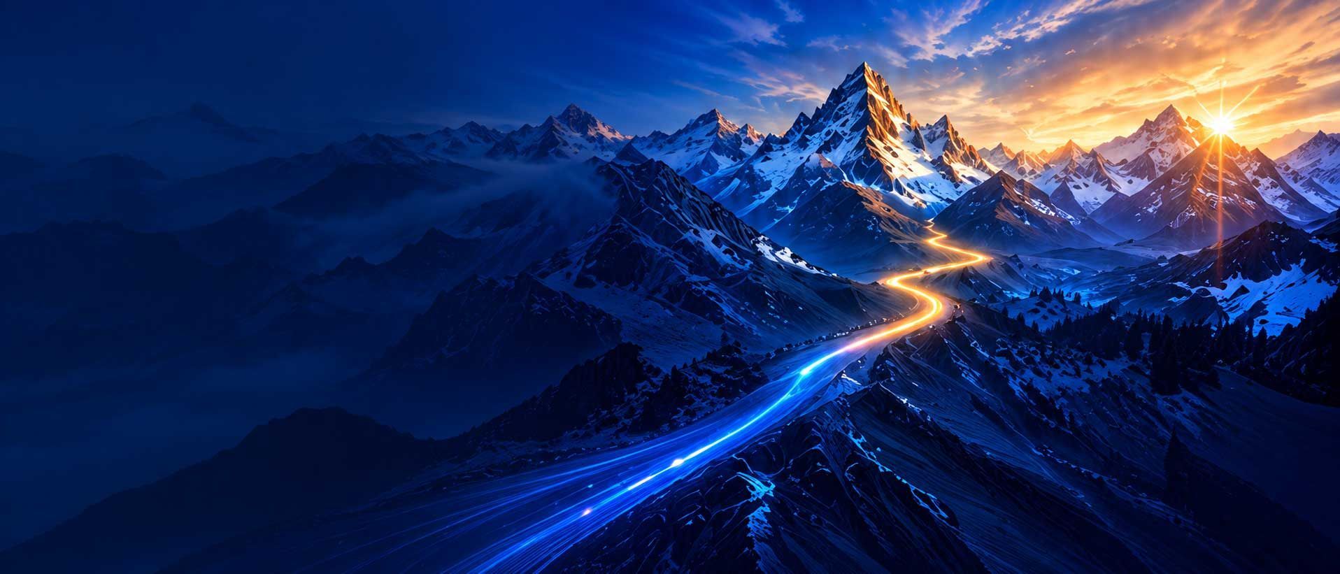 Mountain road at sunrise