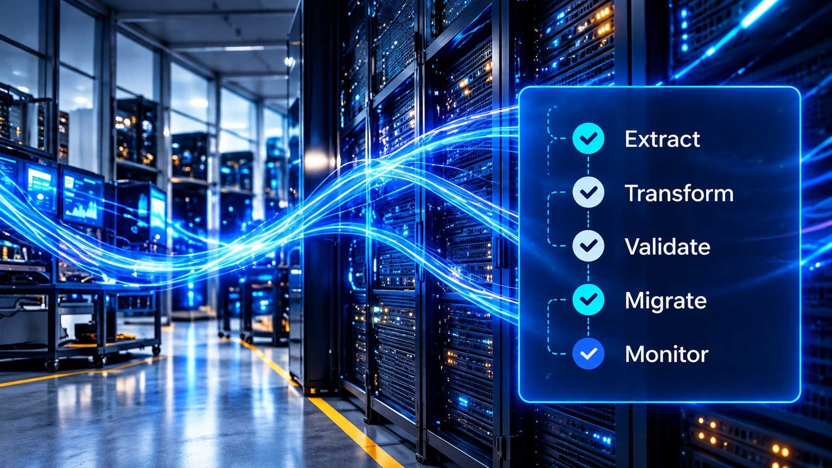 Server room with data lines