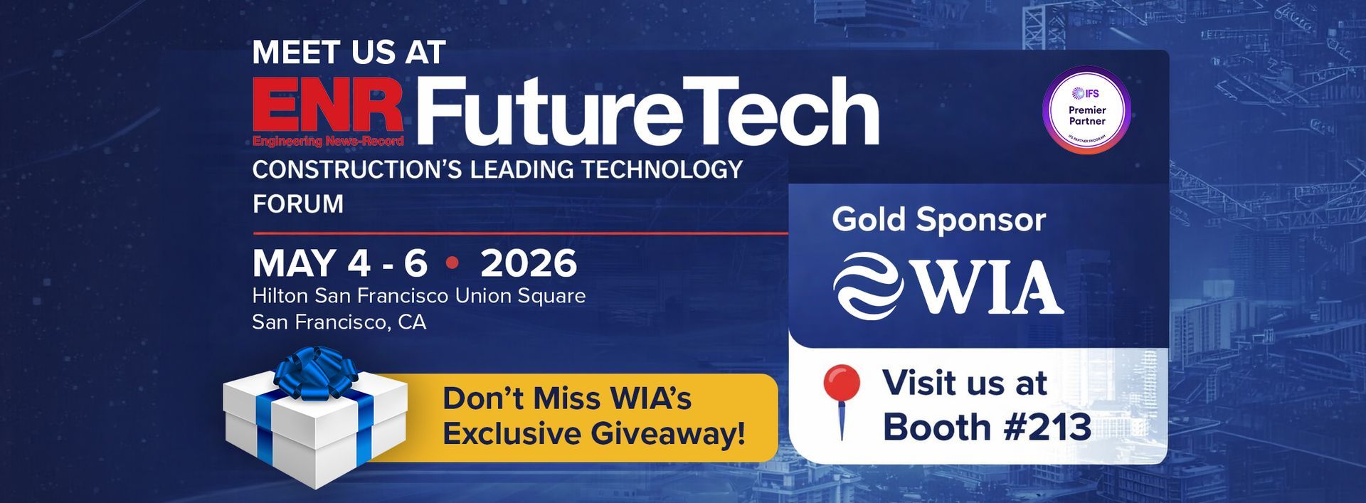 WIA Systems team at ENR FutureTech 2026 booth 213 discussing IFS Cloud ERP solutions
