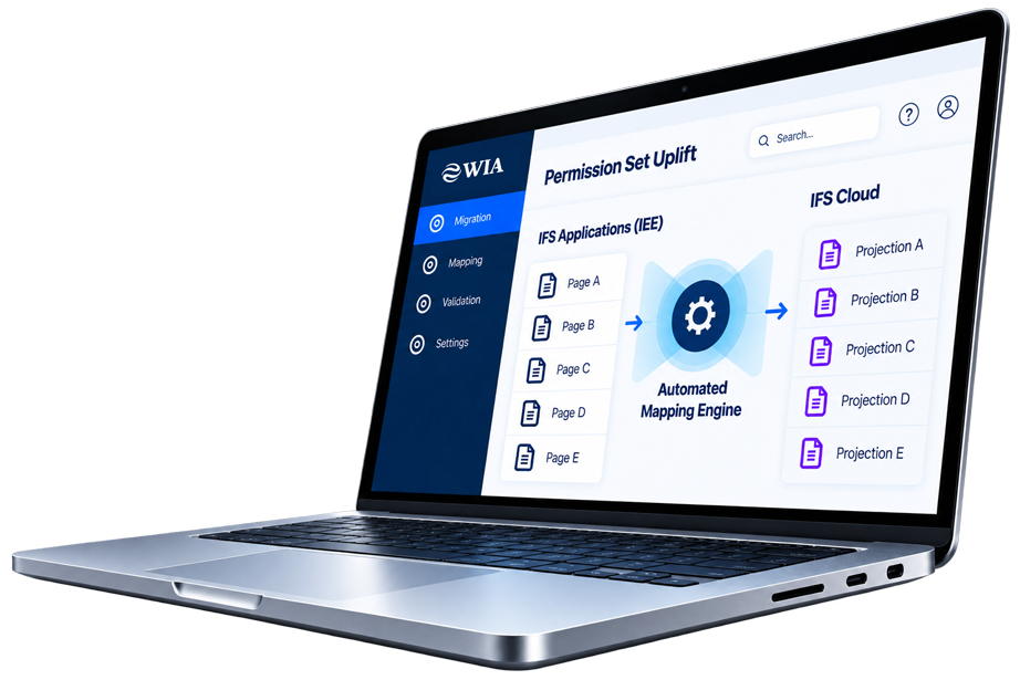 WIA Permission Set Uplift dashboard on laptop