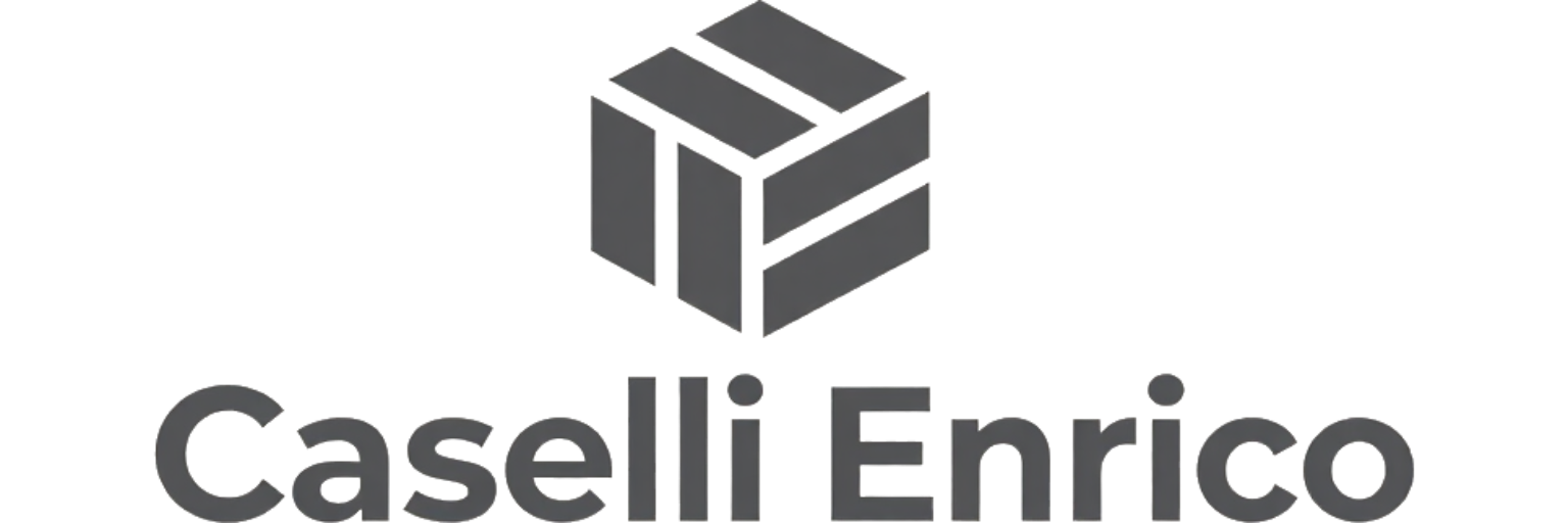 Il logo di Caselli Enrico, caratterizzato da un simbolo geometrico a forma di cubo sopra il nome dell'azienda, in testo grigio scuro su sfondo bianco.