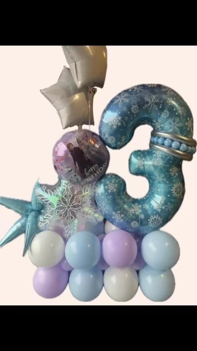 Balloon number 3 with stars and pastel balloon base on a white background